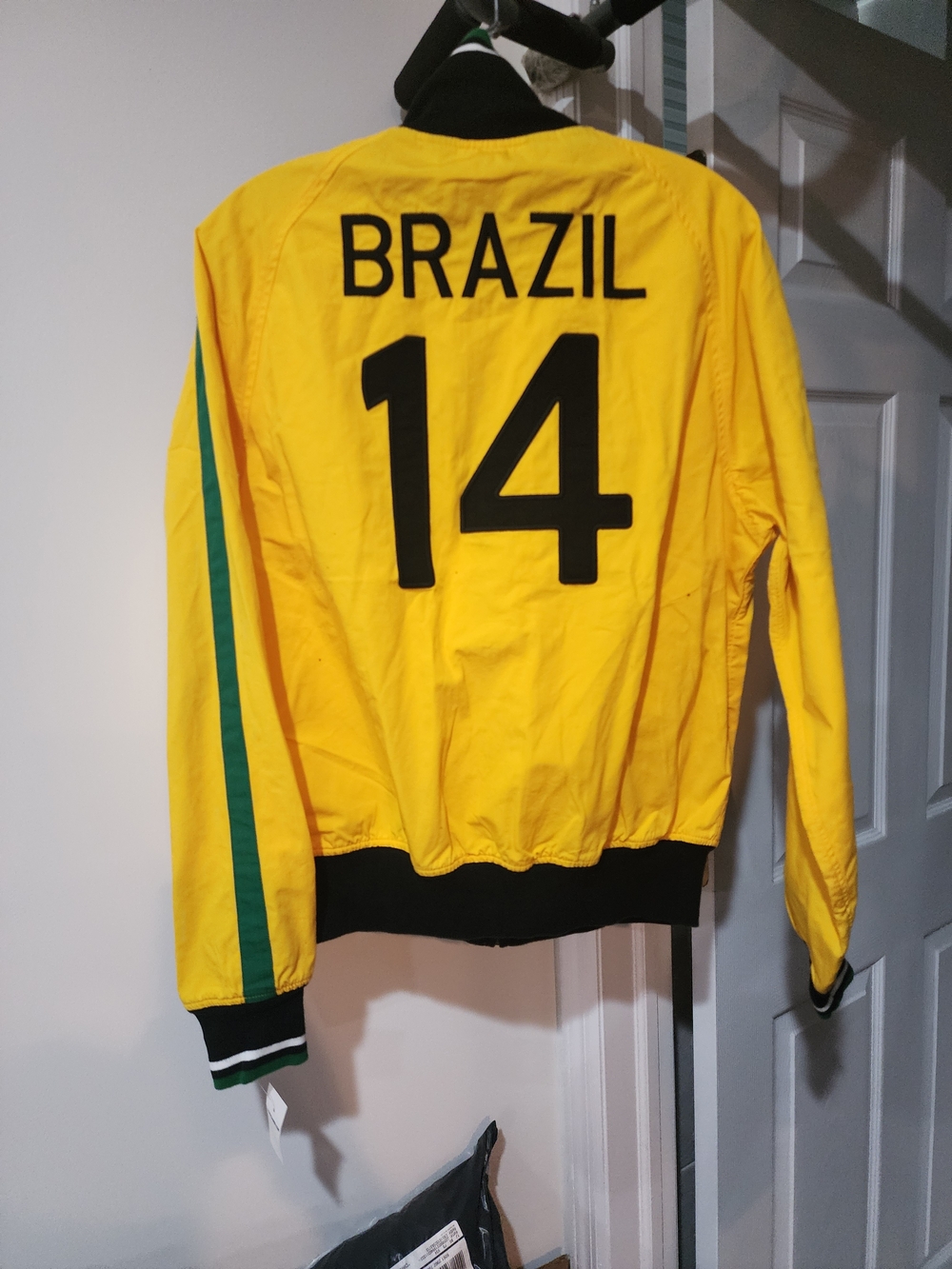 Ralph Lauren Yellow Brazil 14 Bomber Jacket with Green Stripe
